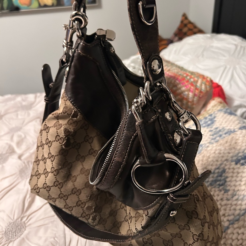 Authentic Gucci Beige and Dark Brown Shoulder Bag